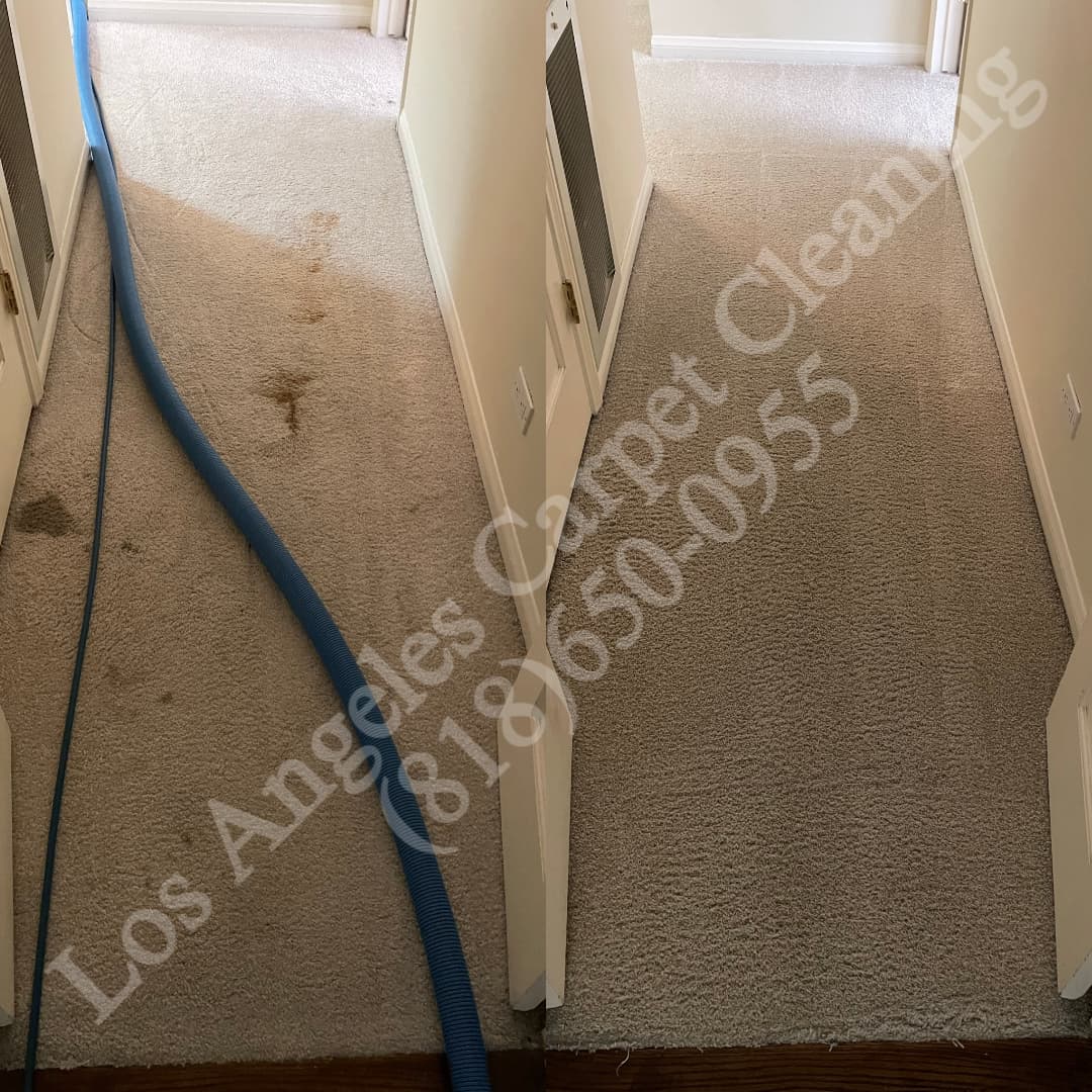 Carpet Cleaning in a hallway before and after in West Hills, Los Angeles